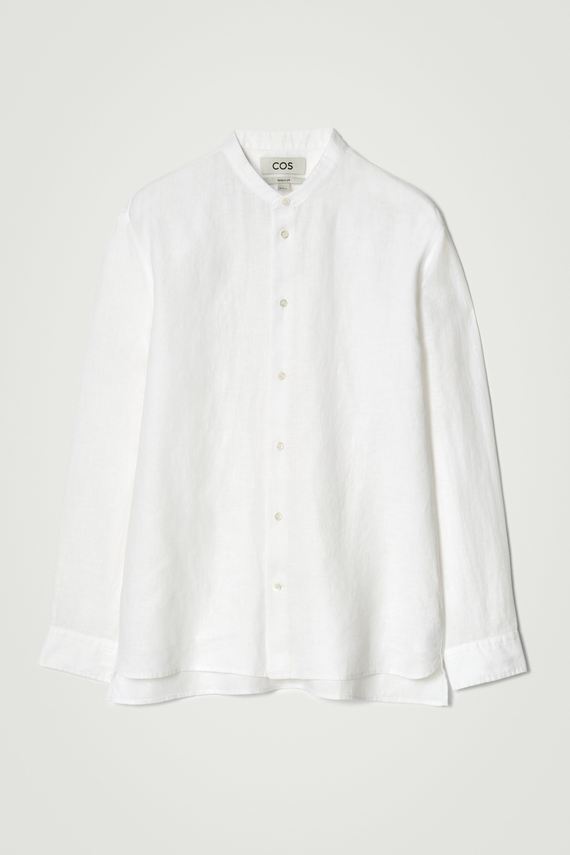 GRANDAD-COLLAR LINEN SHIRT - WHITE/NAVY