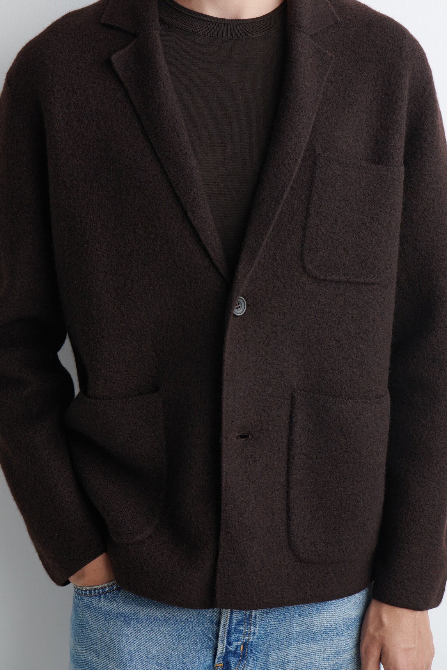 BOILED MERINO WOOL BLAZER - DARK BROWN - 3