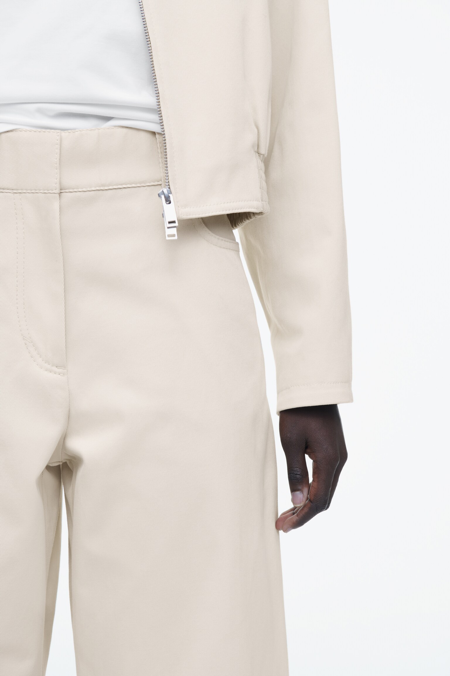 PANTALON LARGE EN COTON - BEIGE CLAIR/NOIR - 4