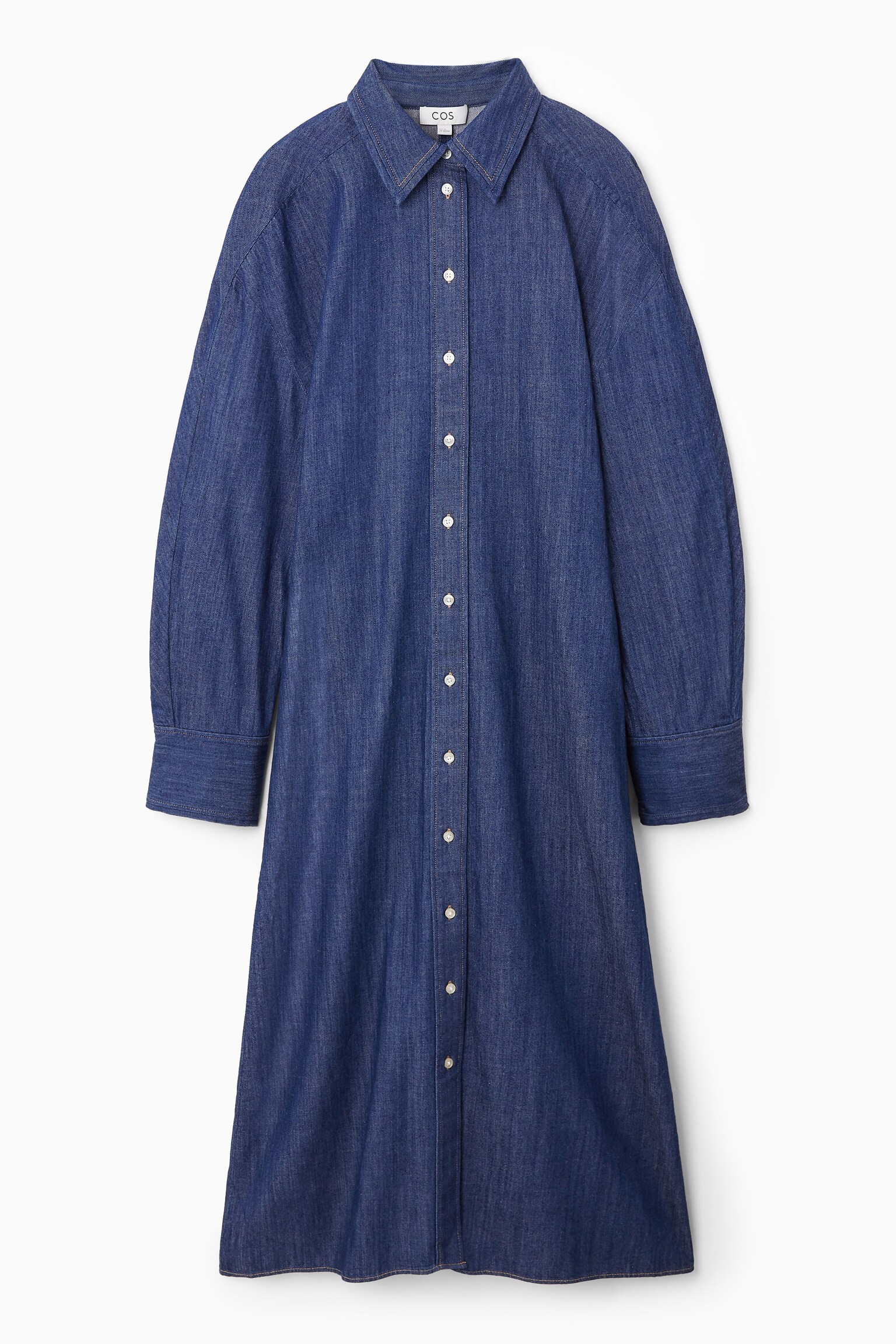 ROUNDED DENIM SHIRT DRESS - BLUE
