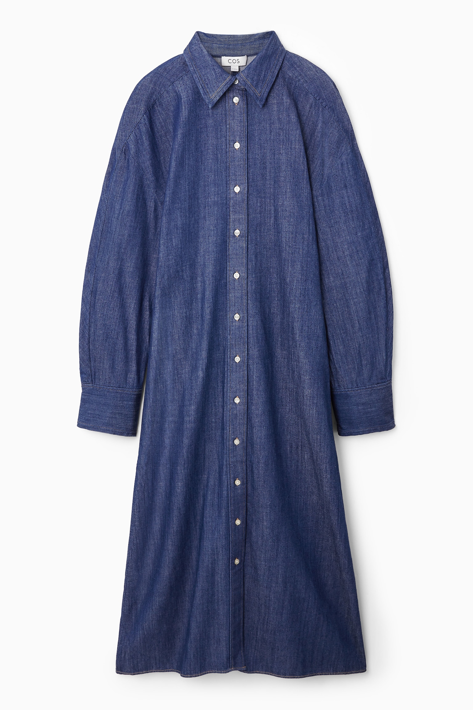 ROUNDED DENIM SHIRT DRESS - BLUE