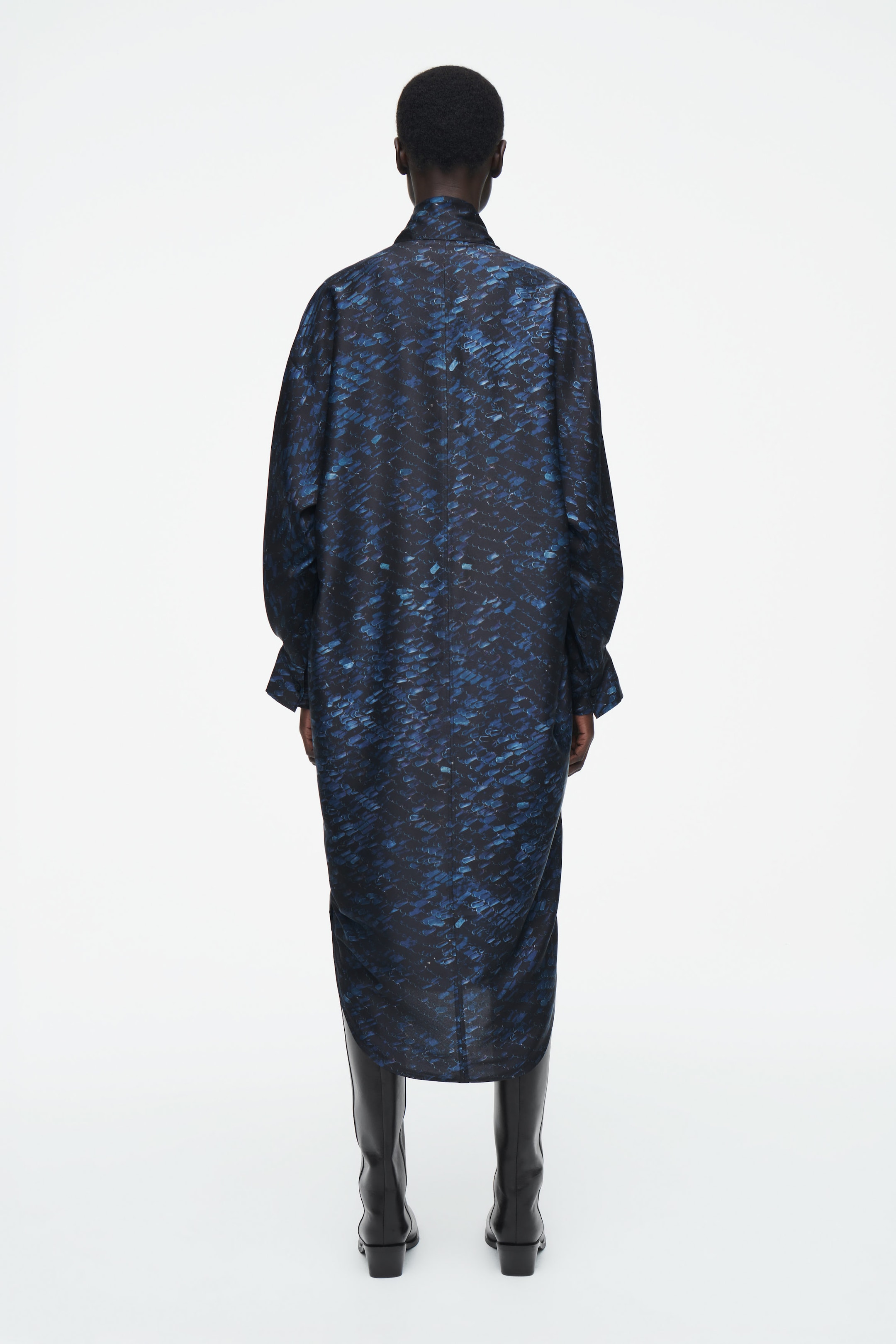 PRINTED SCARF-DETAIL MIDI DRESS