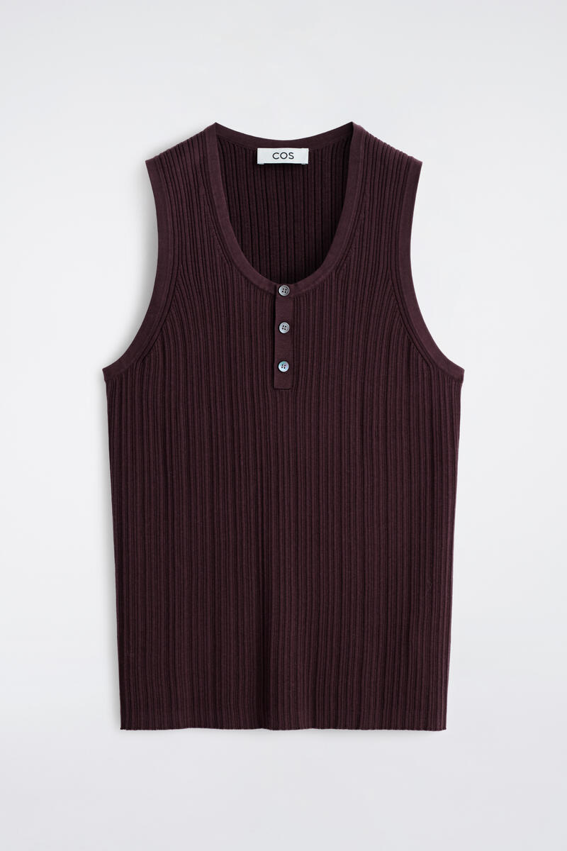 Silk-Cotton Henley Tank Top