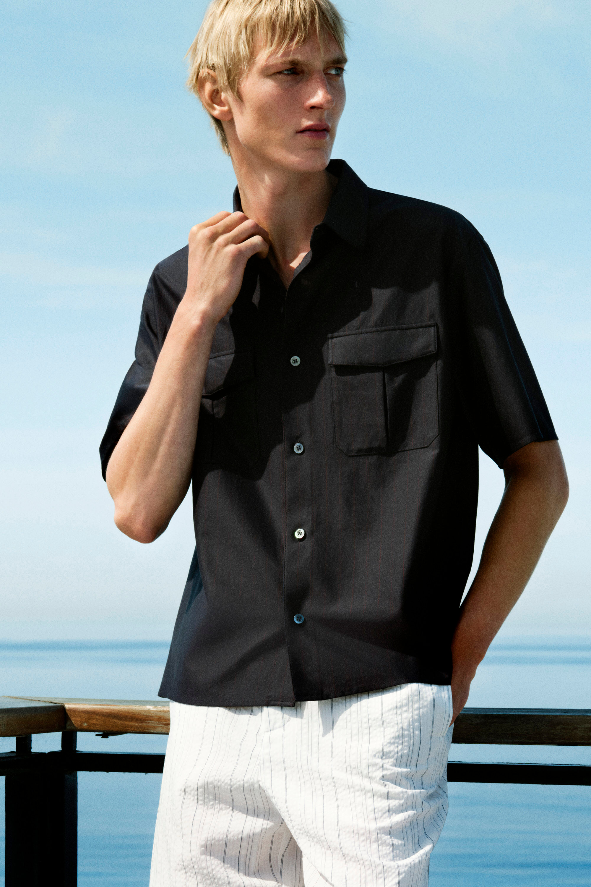 STRIPED COTTON JACQUARD SHIRT - NAVY / BROWN / STRIPED | COS US