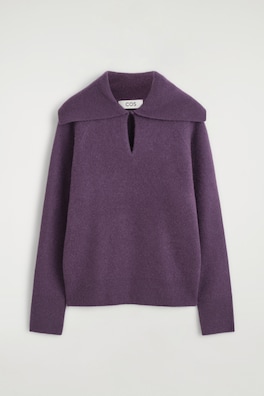 V-DETAIL PURE CASHMERE MOCK-NECK SWEATER — EGGPLANT 9