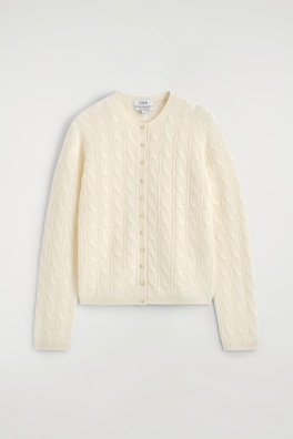 CABLE-KNIT PURE CASHMERE CARDIGAN — IVORY 10