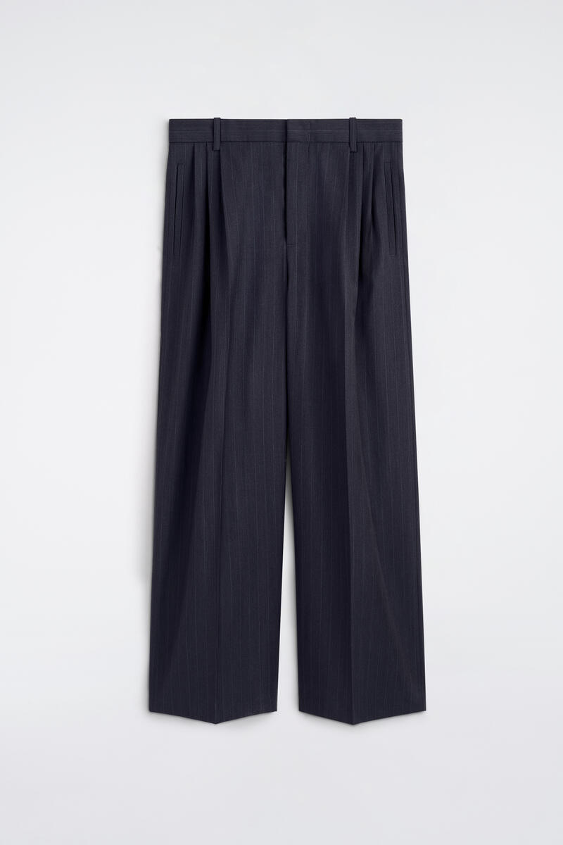 COS Pleated Relaxed-Fit Wide-Leg Trousers In Navy Men's Size 54