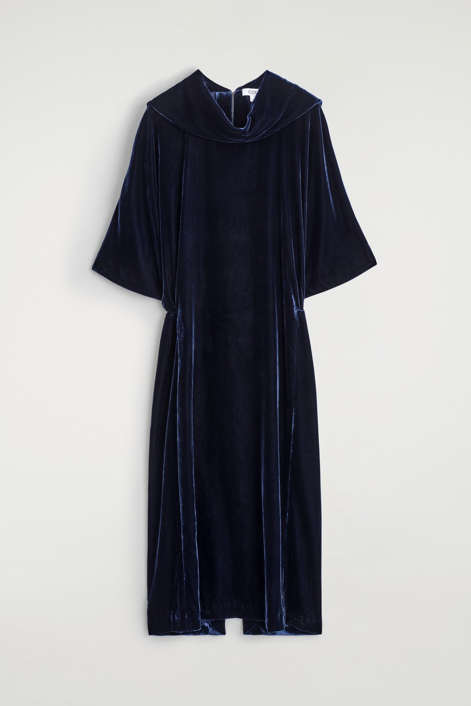 ROBE MIDI DRAPÉE À COL EN VELOURS - BLEU MARINE/BRUN FONCÉ - 2