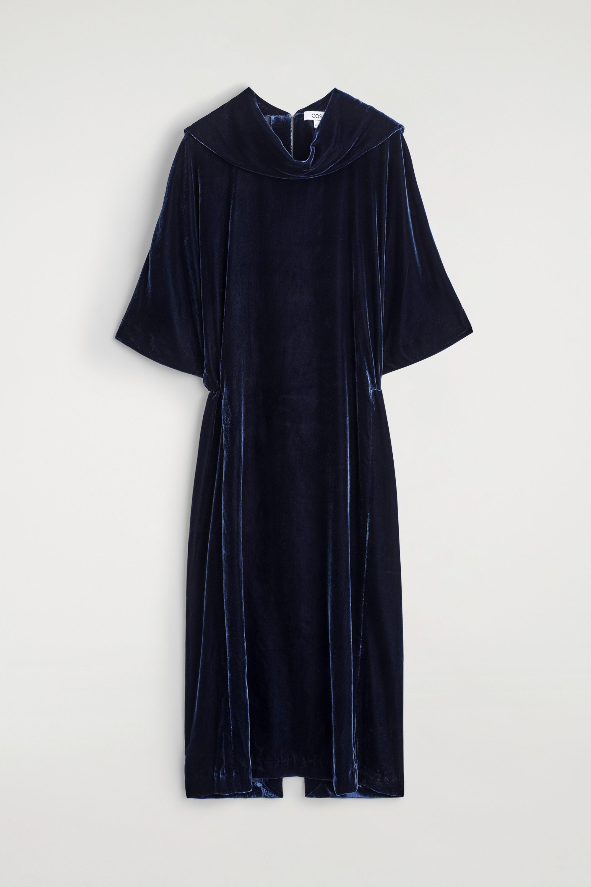 COS Women's Draped-Neck Velvet Midi Dress in Navy | Size: 4