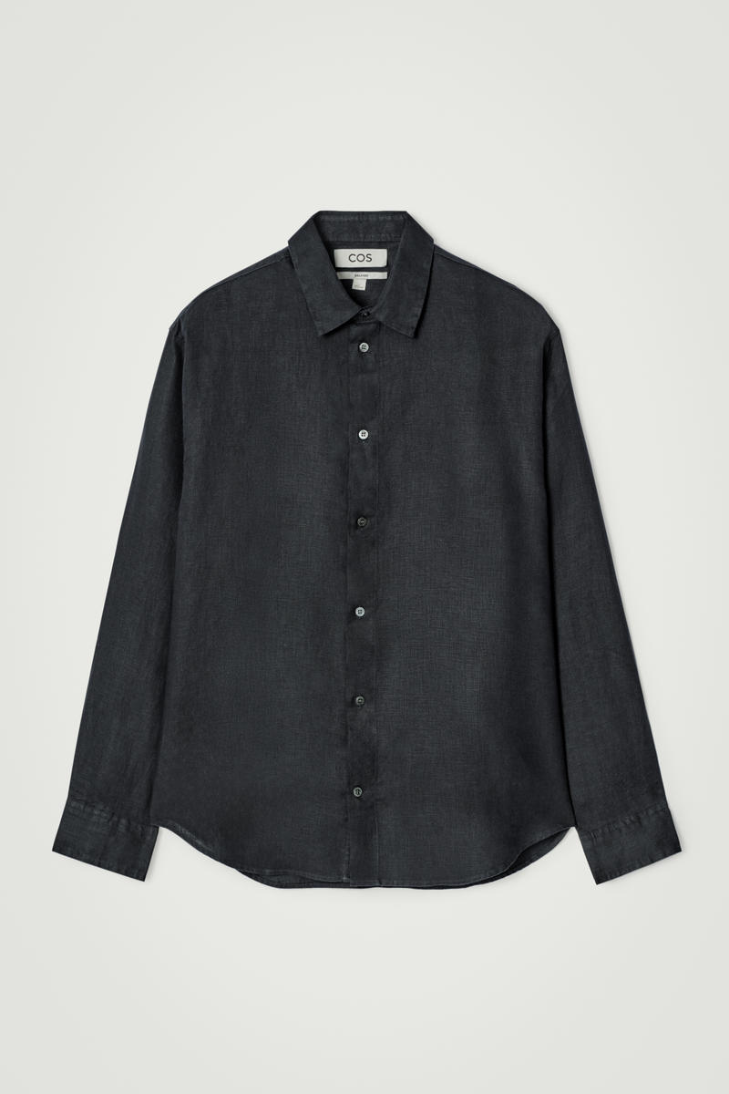 COS Relaxed Linen Shirt In Navy Men's Extra Small