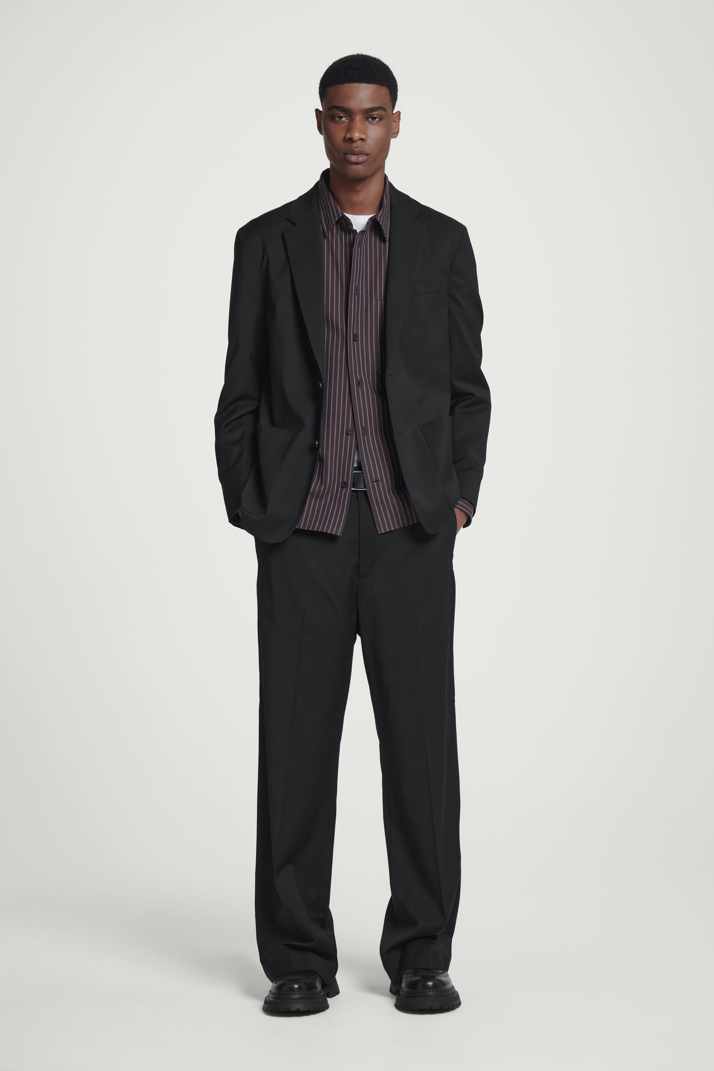 スーツ WOOL BACKSATIN STRAIGHT SLACKS Taupe Straight Leg Pants in Circular Wool Flannel