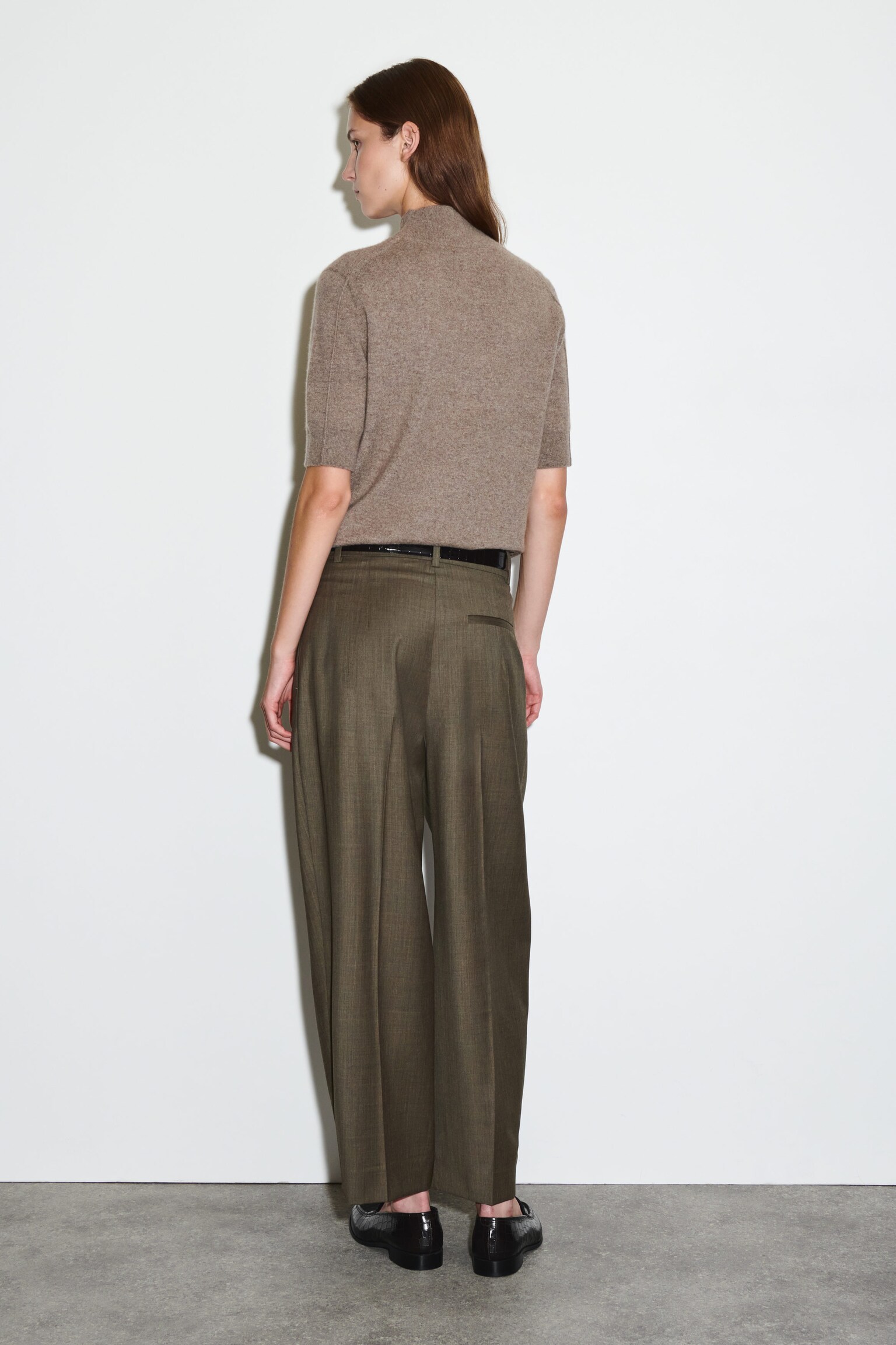 Pantalon en laine à cordon de serrage et poches plaquées PRISCILLA