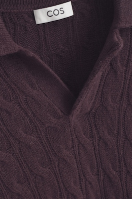 CABLE-KNIT PURE CASHMERE POLO SWEATER — BURGUNDY 6