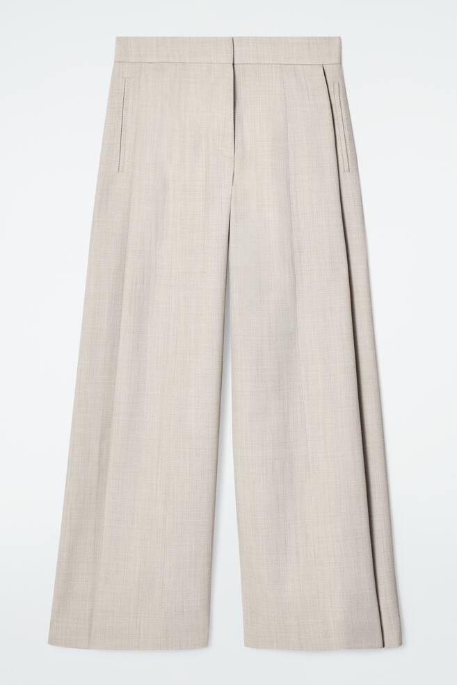RELAXED WOOL-BLEND WIDE-LEG TROUSERS - LIGHT BEIGE - 1