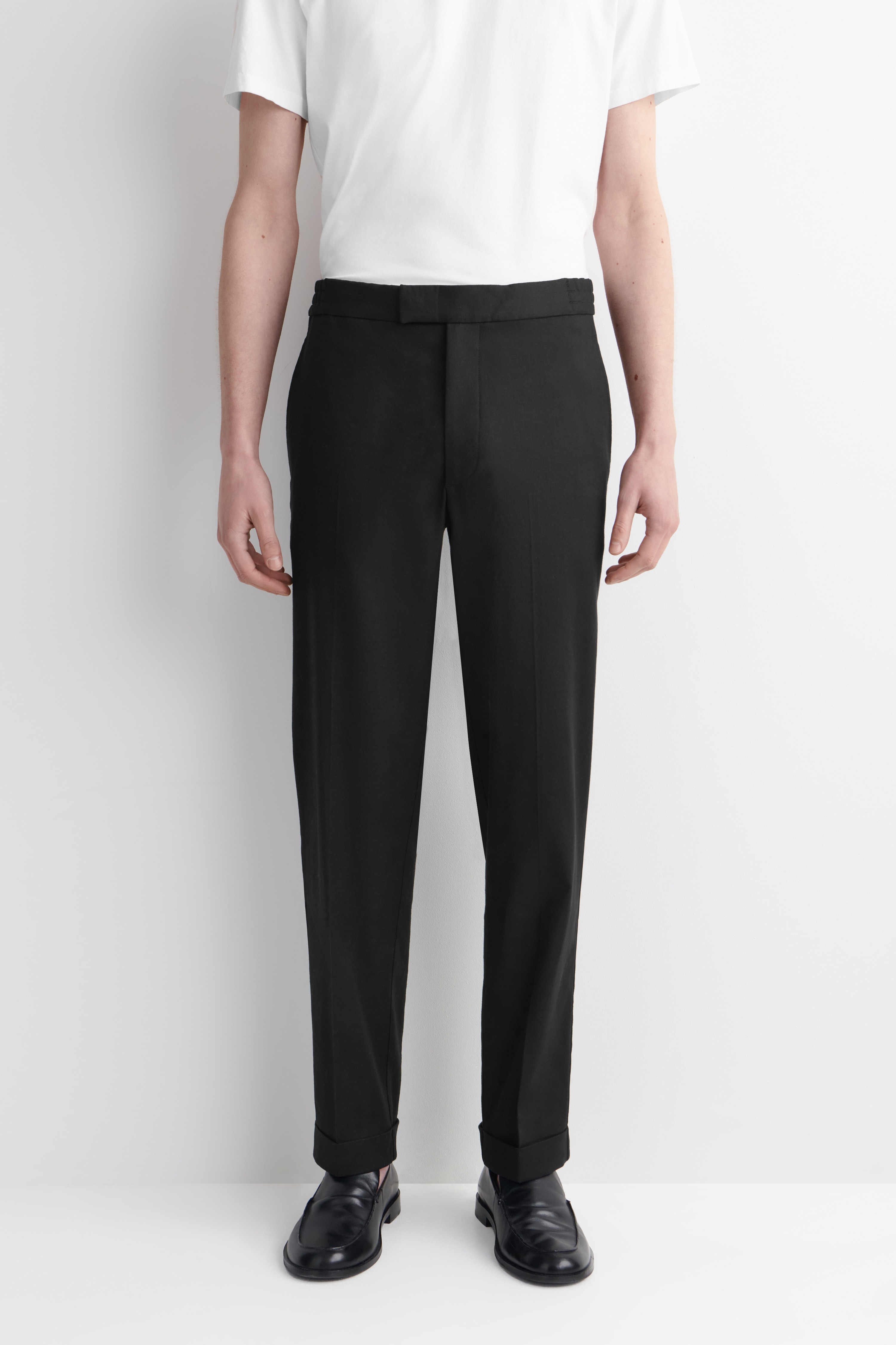 LINEN-COTTON SLIM-FIT STRAIGHT-LEG TROUSERS
