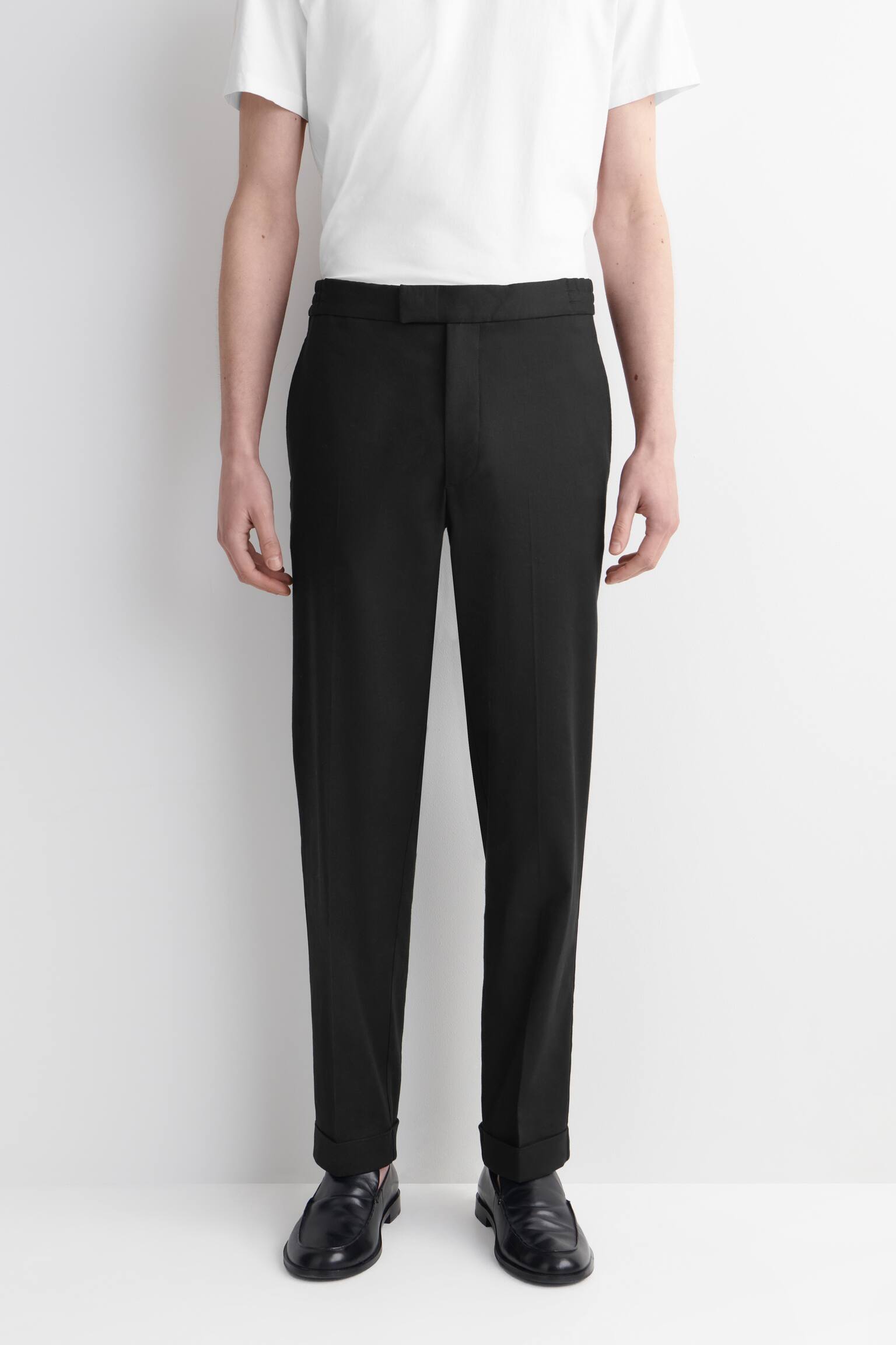 Calças de linho e algodão, corte justo e perna reta - PRETO/BEGE - 7