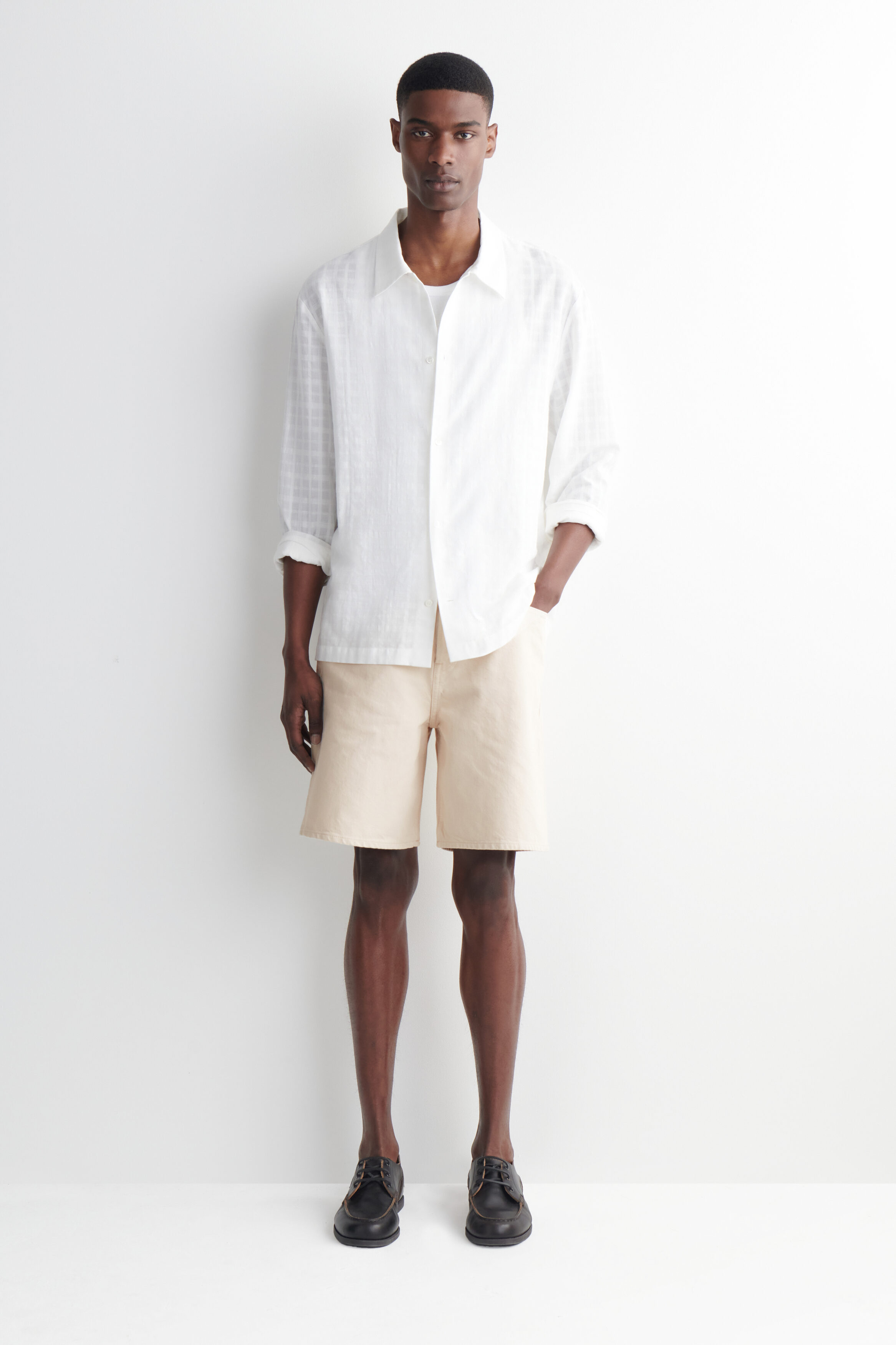 COS Men's Knee-Length Denim Shorts in White | Cotton | Size: 29