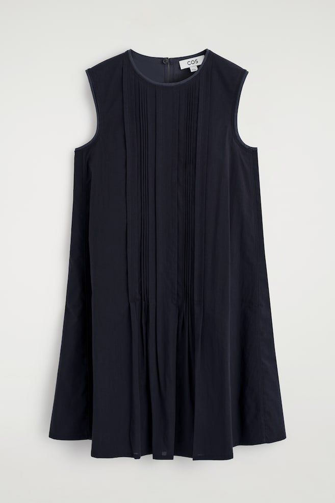 VESTIDO CORTO COMBINADO DETALLE PLIEGUES - AZUL MARINO/BEIGE - 1