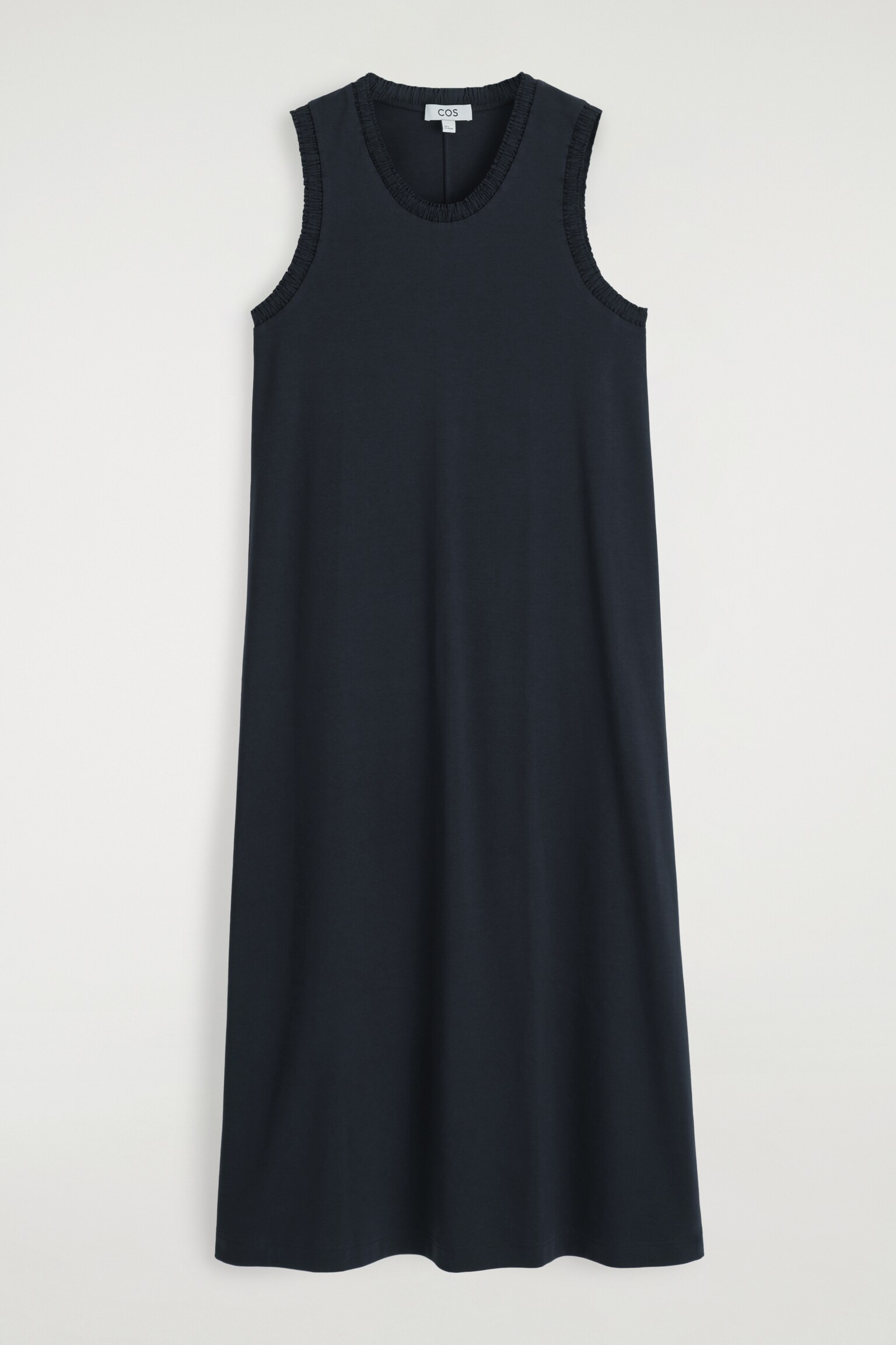 ABITO MIDI IN COTONE CON VOLANT - BLU NAVY/BIANCO - 2