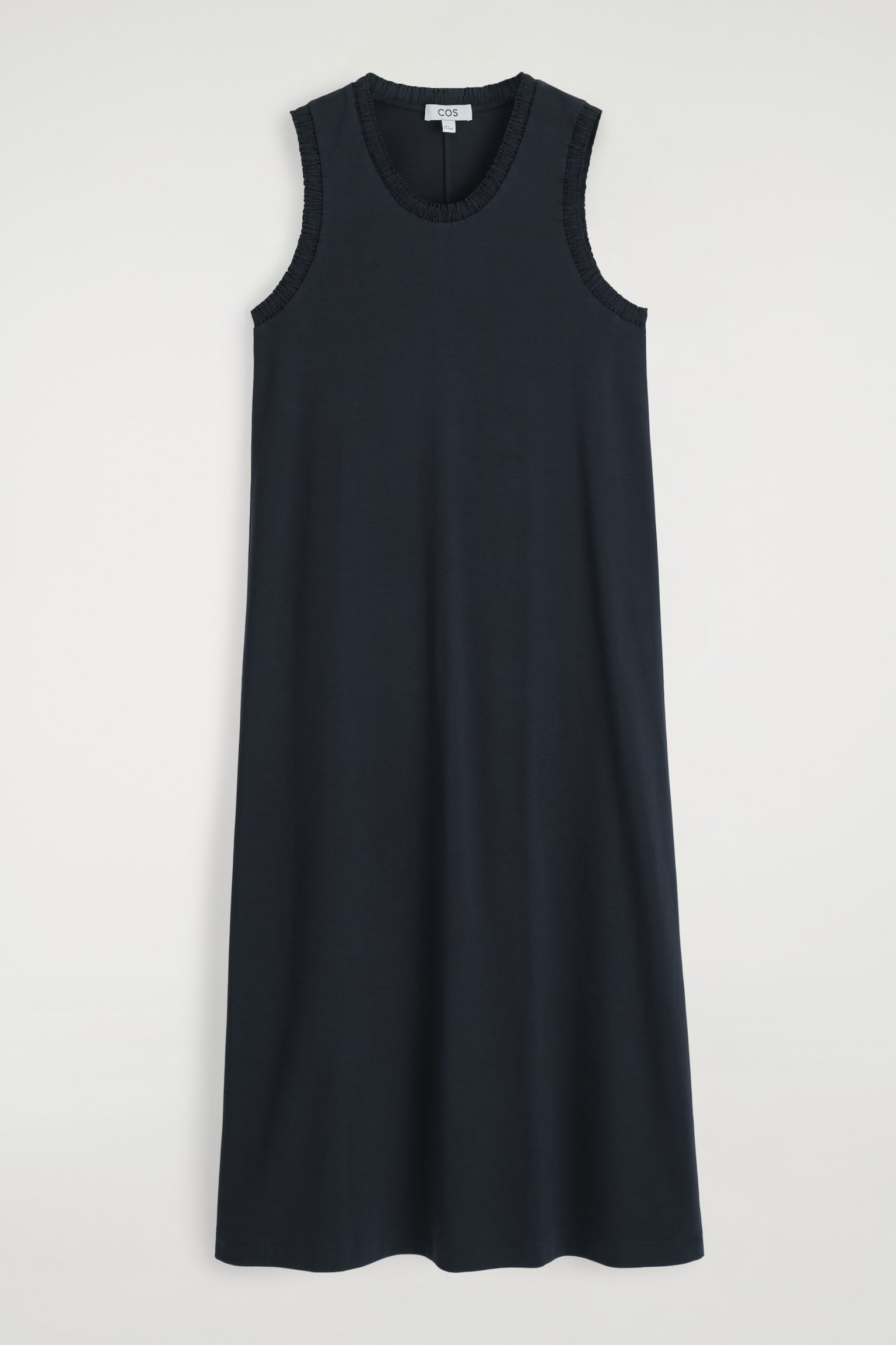 VESTIDO MIDI DE ALGODÓN CON VOLANTES - AZUL MARINO/BLANCO - 2