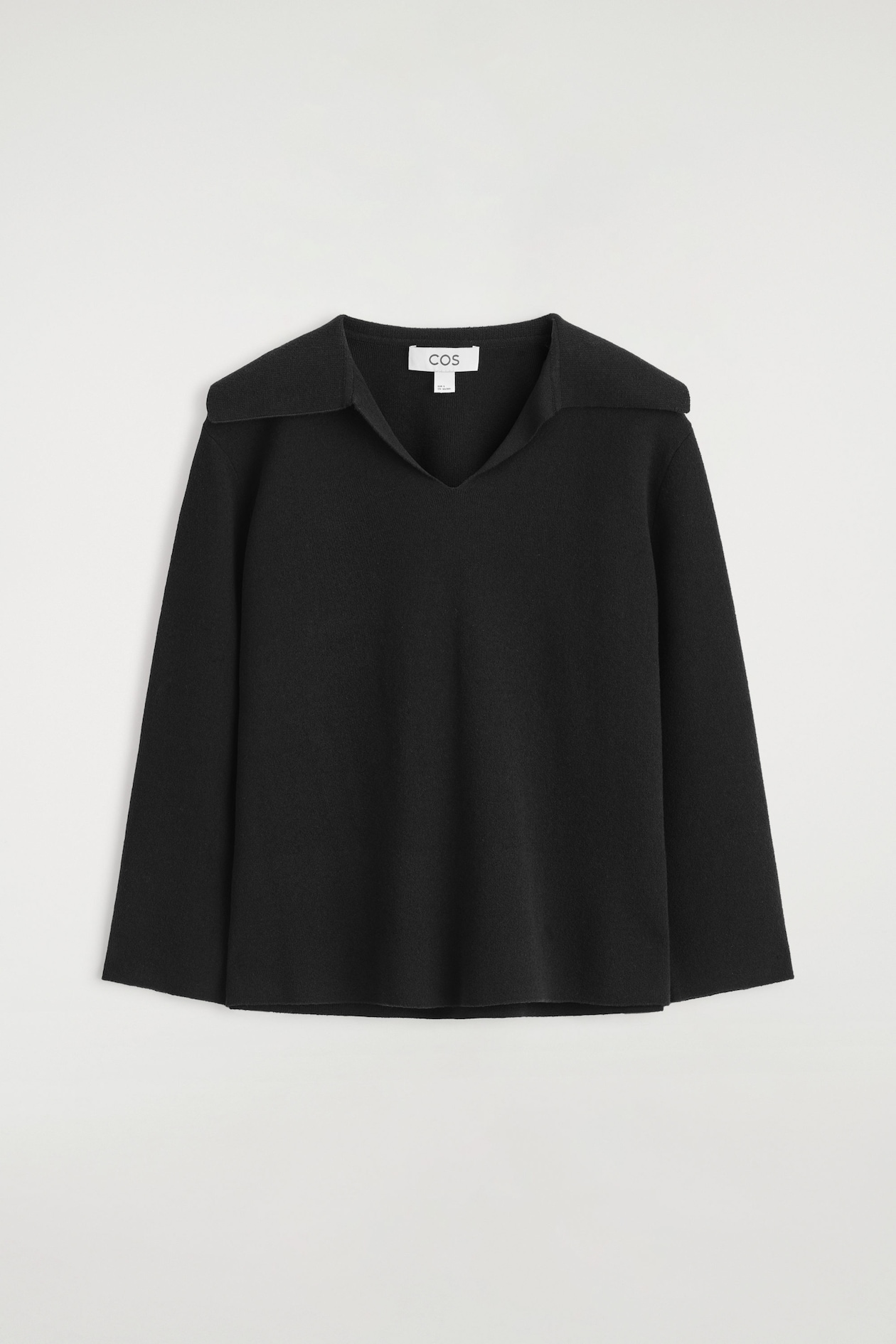 DOUBLE-KNIT OPEN-COLLAR JUMPER — BLACK