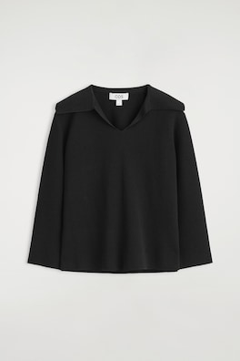 DOUBLE-KNIT OPEN-COLLAR JUMPER — BLACK 2