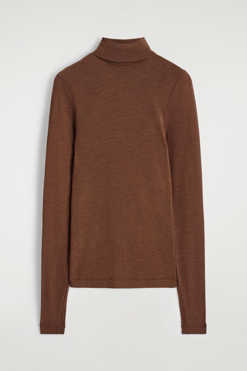 Cos Merino Wool High-neck Top In Brown