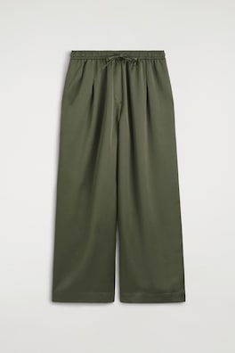 PLEATED SATIN DRAWSTRING PANTS — KHAKI 7