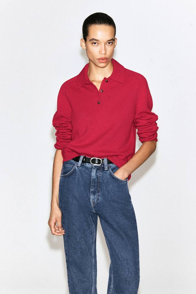 Poloshirt van merinowol - Rood - 1