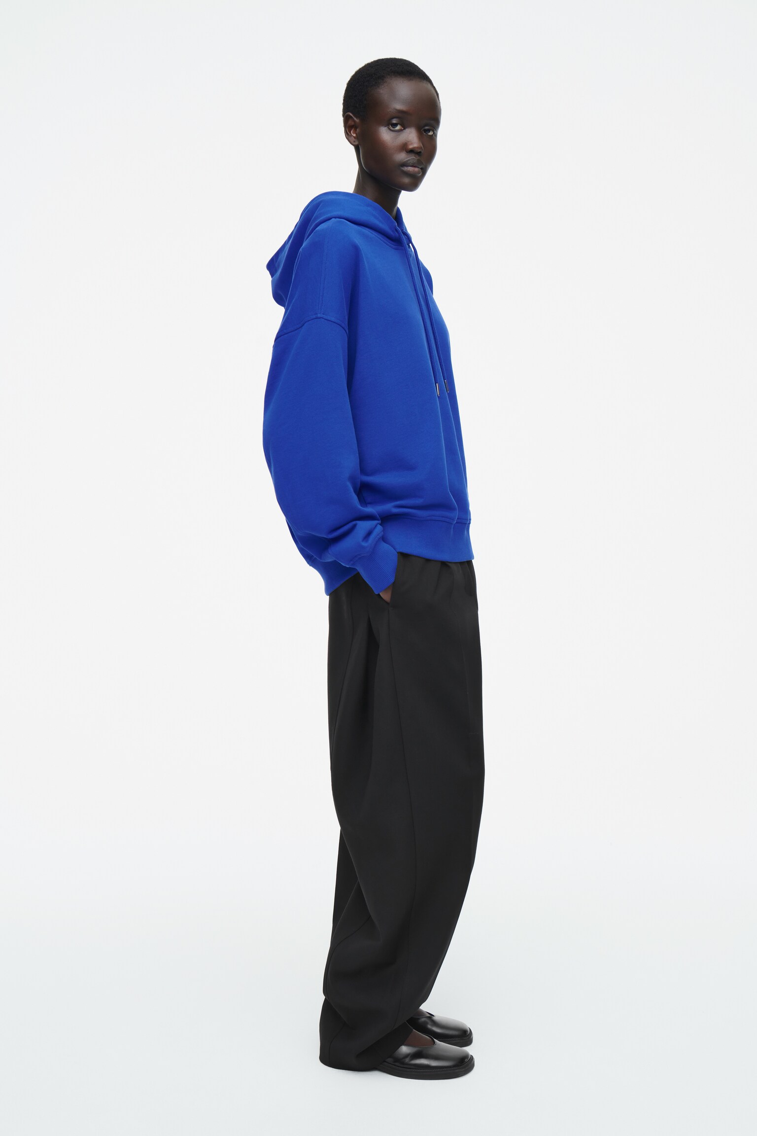 OVERSIZED JERSEY HOODIE - COBALT BLUE/BLACK - 3