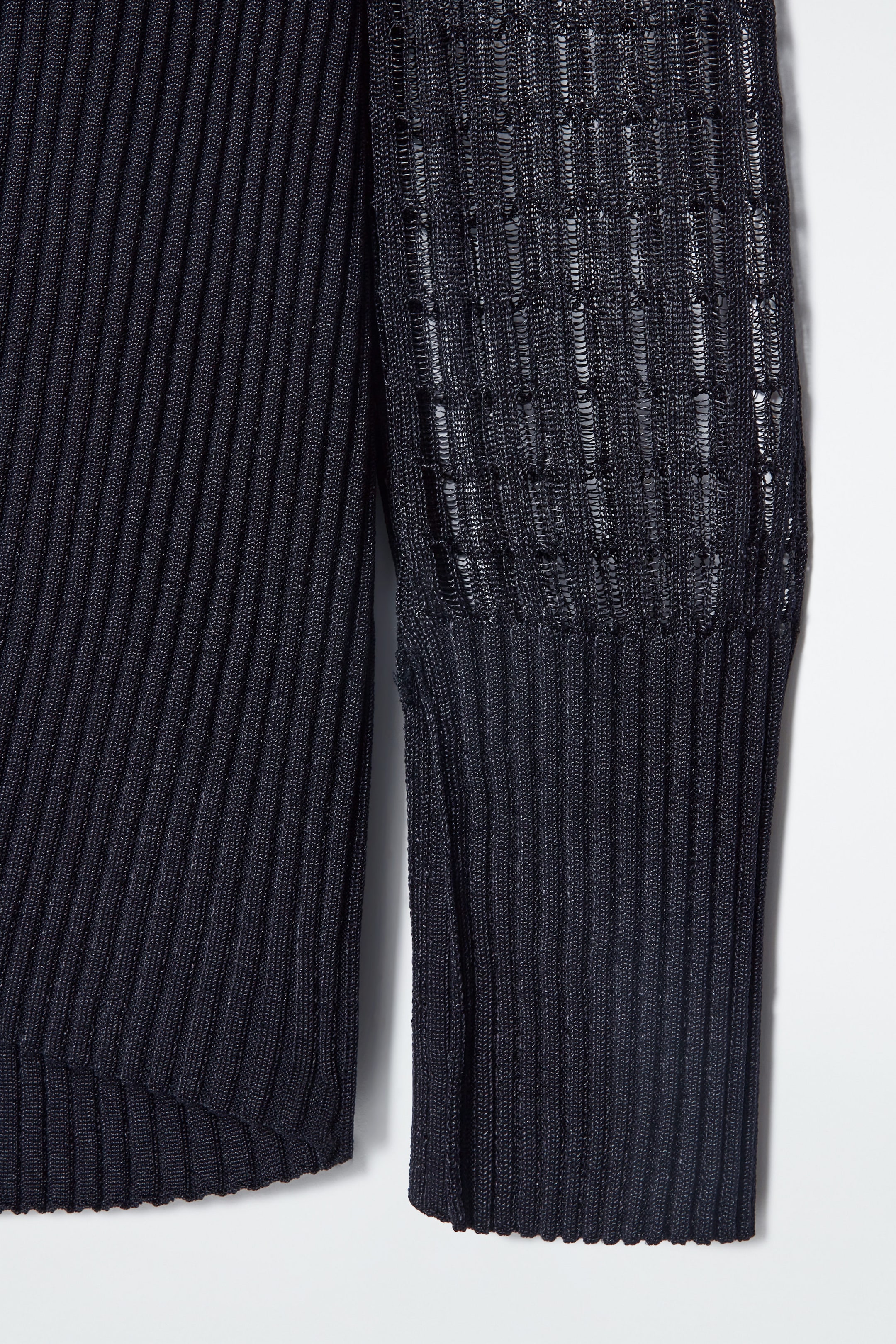 LACE-STITCH RIBBED-KNIT CARDIGAN