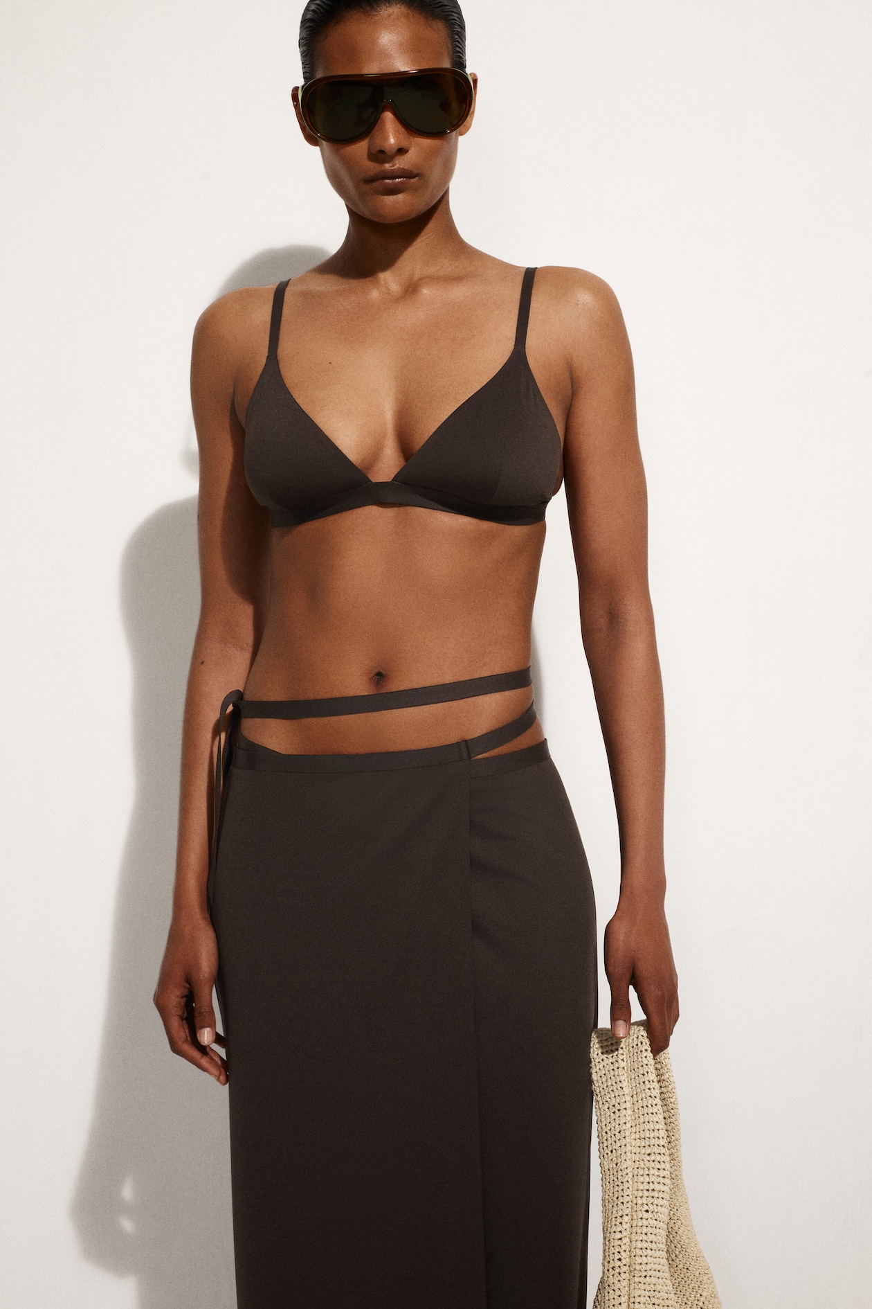 SARONG WRAP SKIRT — DARK BROWN