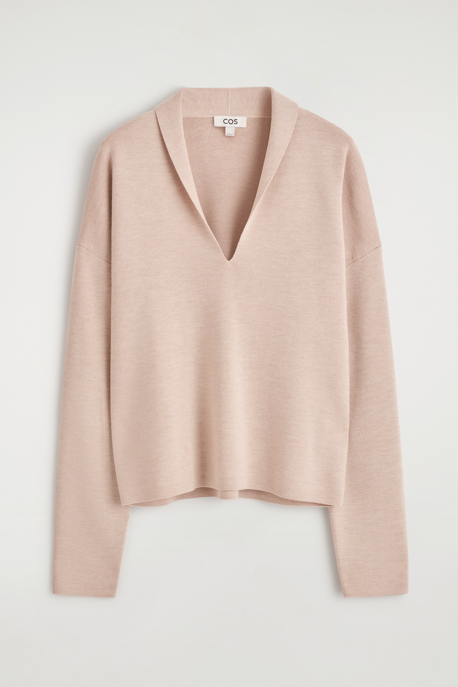 PULL À COL EN V DRAPÉ EN LAINE MÉRINOS - BEIGE CHINÉ/NOIR/TAUPE CHINÉ - 2