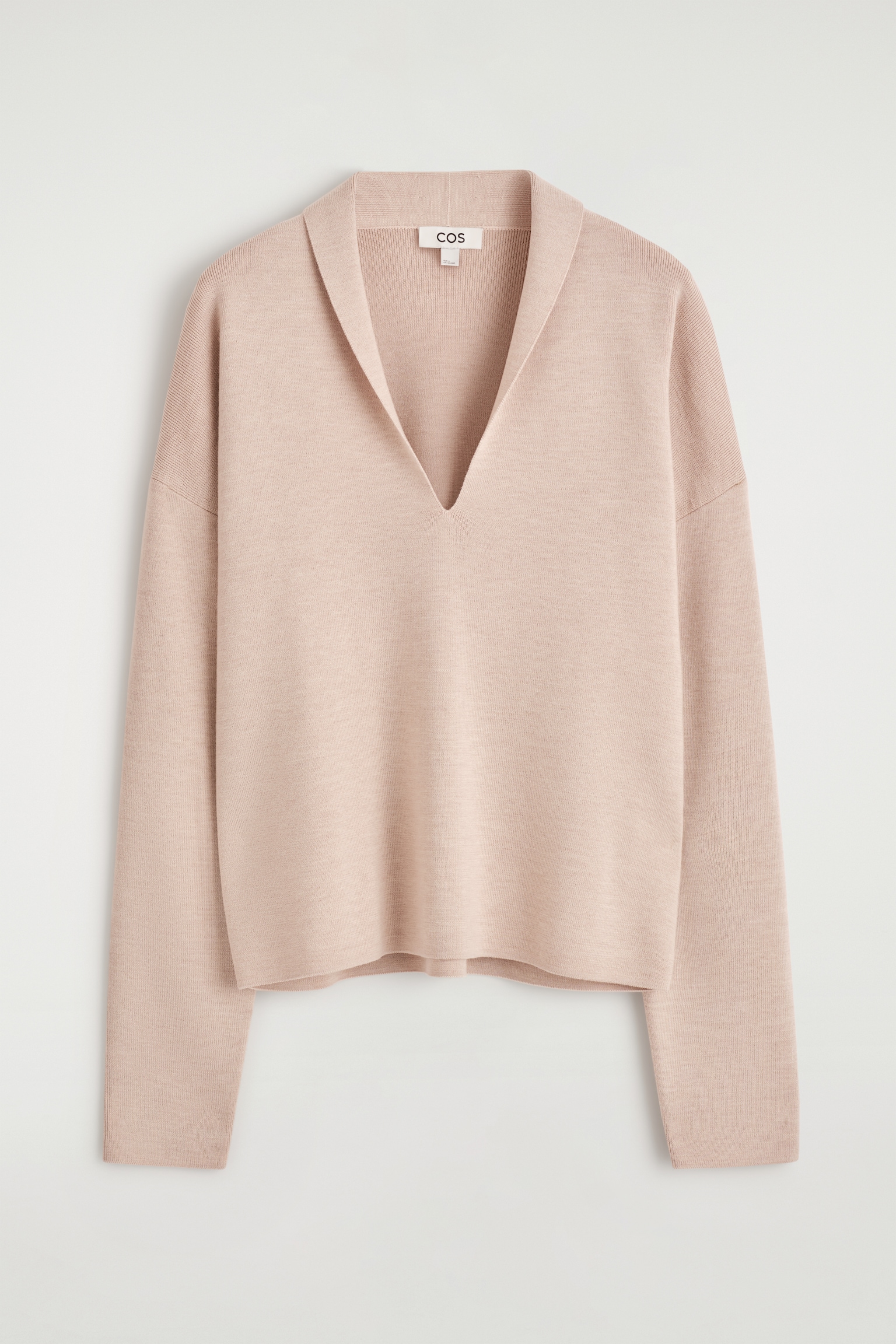 PULL À COL EN V DRAPÉ EN LAINE MÉRINOS - BEIGE CHINÉ/TAUPE CHINÉ/NOIR - 2