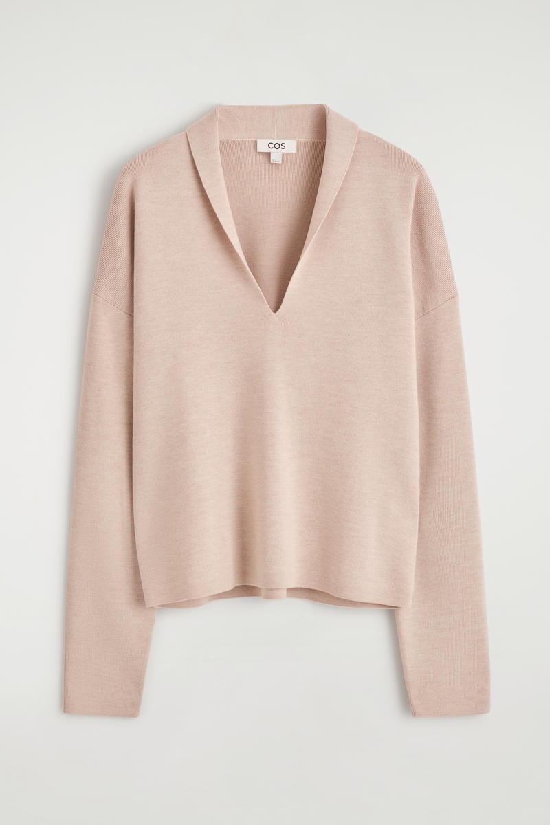Cos Draped Merino Wool V-neck Sweater In Sand