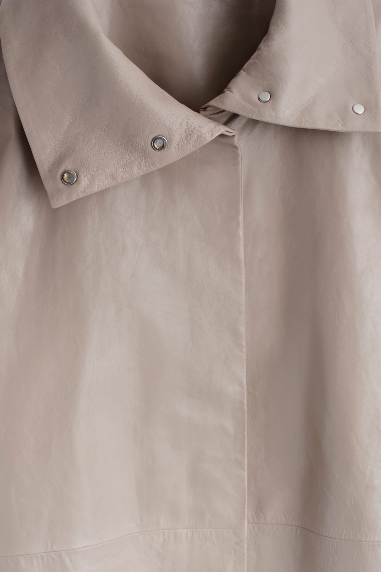 OVERSIZED LEATHER FUNNEL-NECK BOMBER JACKET — WHEAT