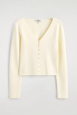 MINIMAL KNITTED V-NECK CARDIGAN — IVORY 7