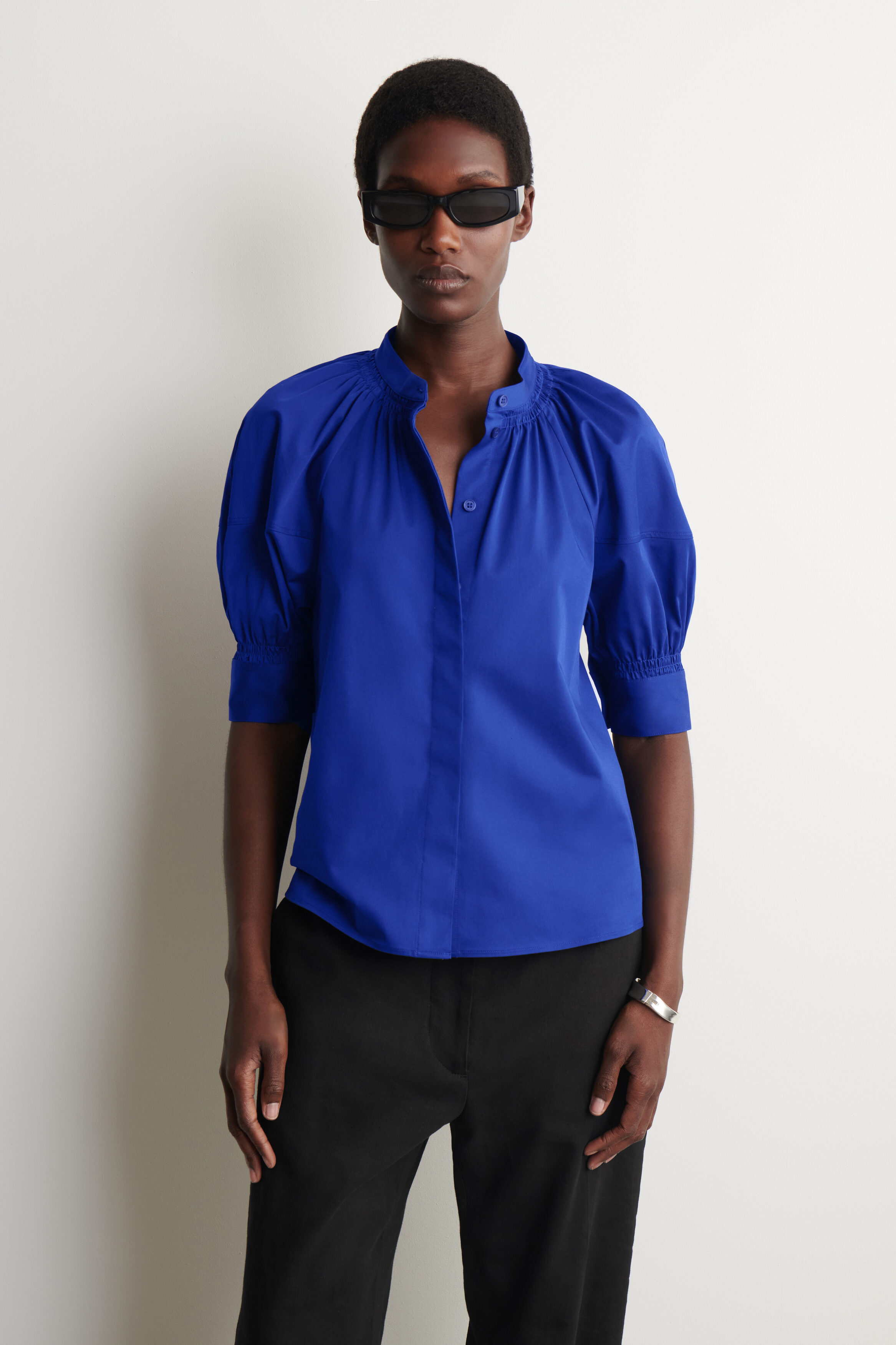 SMOCKED PUFF-SLEEVE BLOUSE - BLUE | COS US