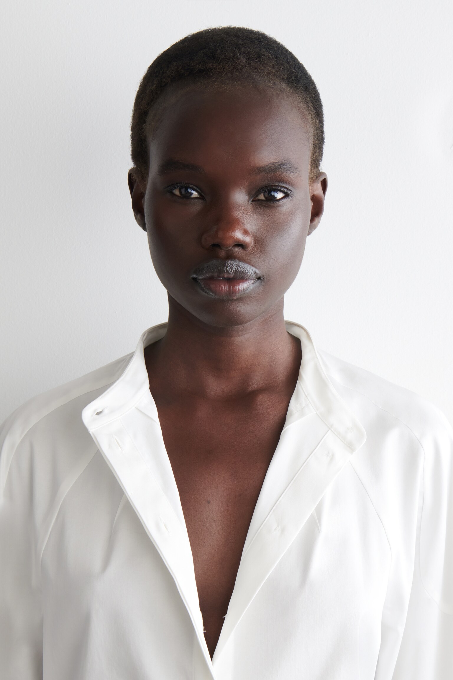 CHEMISE SANS COL EN COTON - BLANC/BLEU MARINE - 3