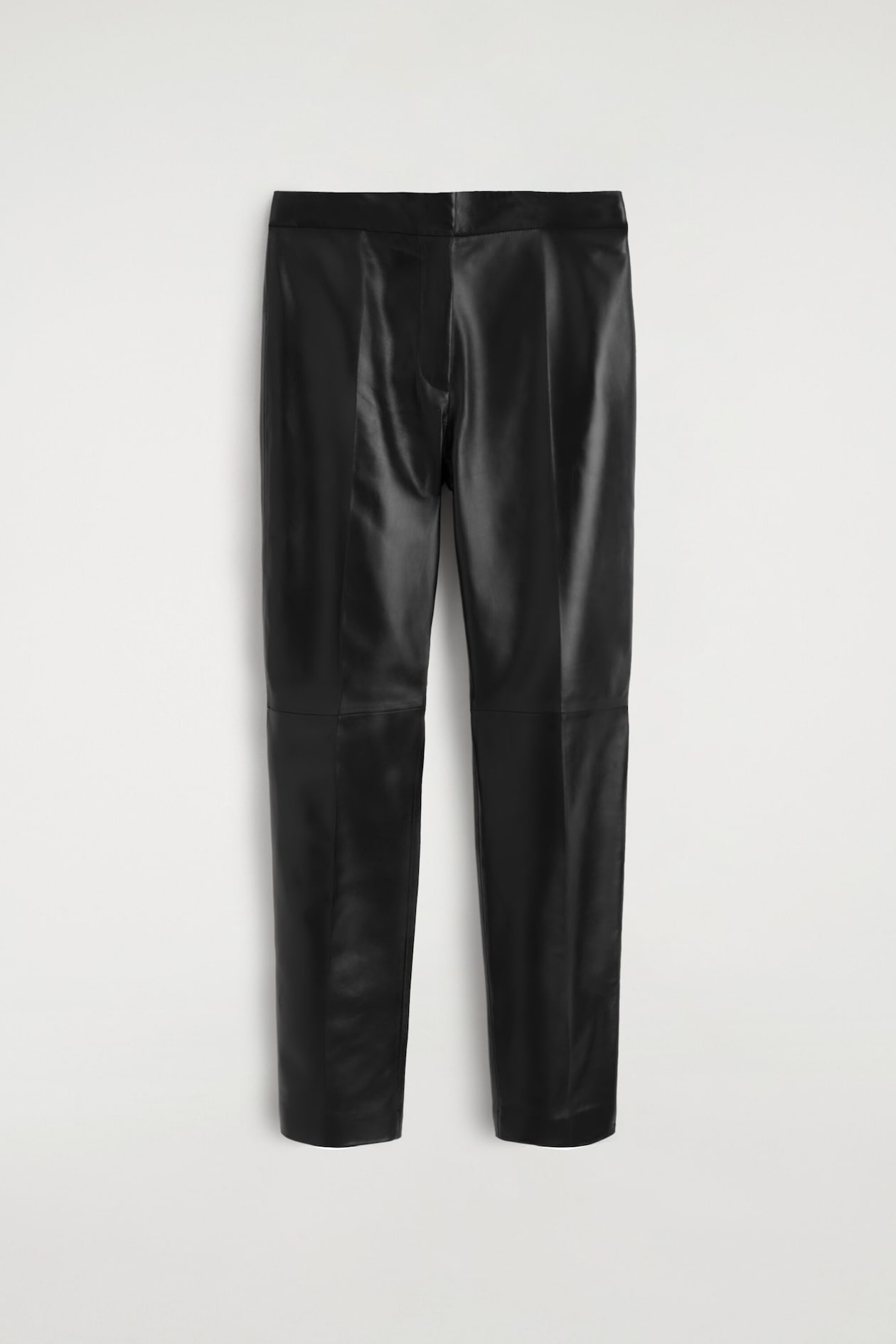 LEATHER STRAIGHT-LEG PANTS — BLACK