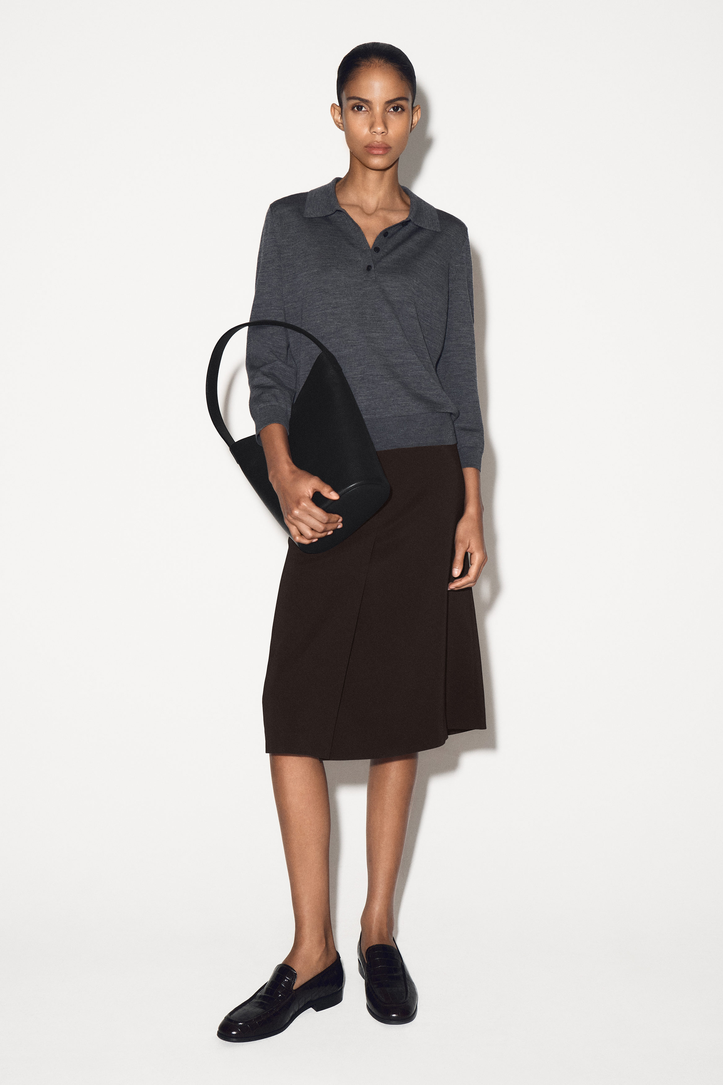MERINO WOOL POLO SWEATER - GRAY MÉLANGE | COS