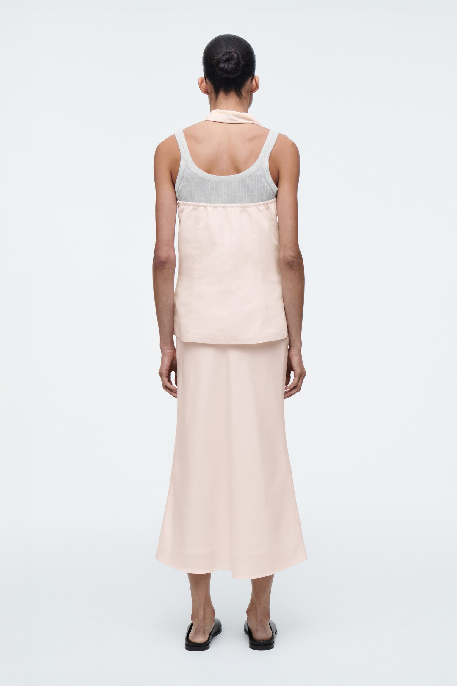 FALDA MIDI EN MEZCLA DE LINO - ROSA CLARO/NEGRO - 7
