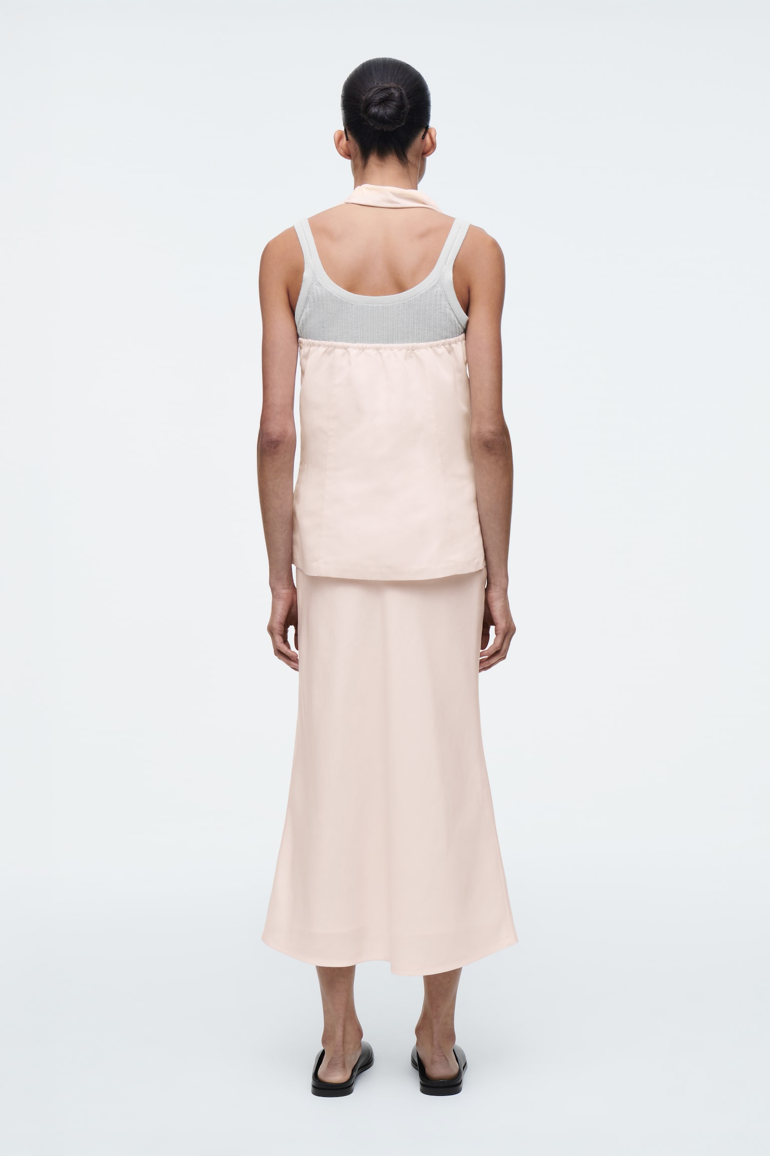 FALDA MIDI EN MEZCLA DE LINO - ROSA CLARO/NEGRO - 6