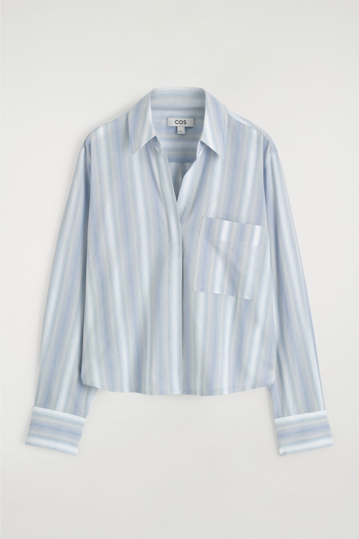 Cos Cropped Striped Cotton Women Shirt - Blue