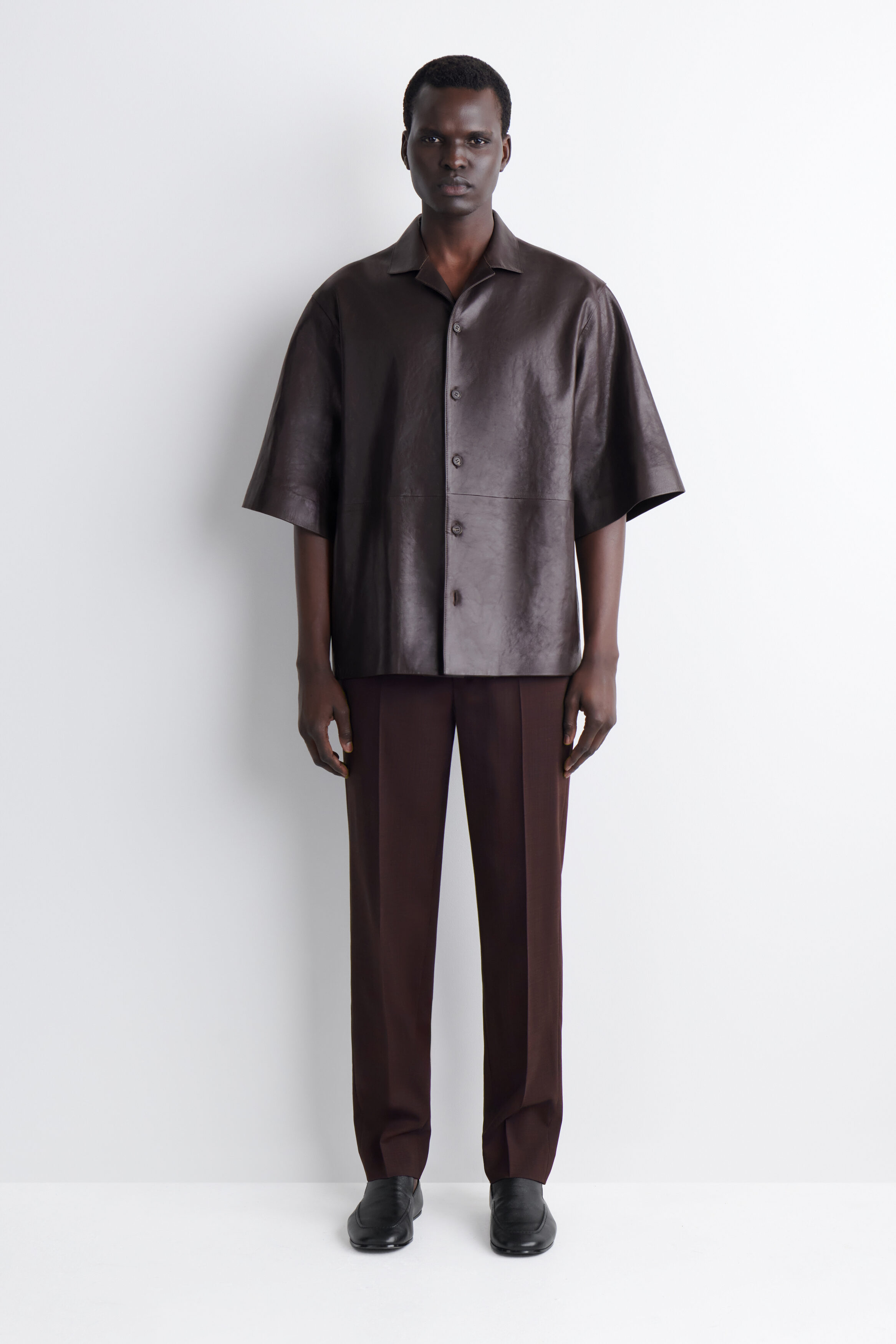 TEXTURED-LEATHER SHIRT - BITTER CHOCOLATE | COS NL