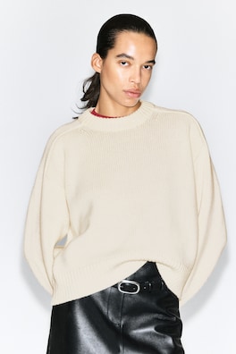 ROUNDED WOOL CREW-NECK SWEATER — CREAM 6