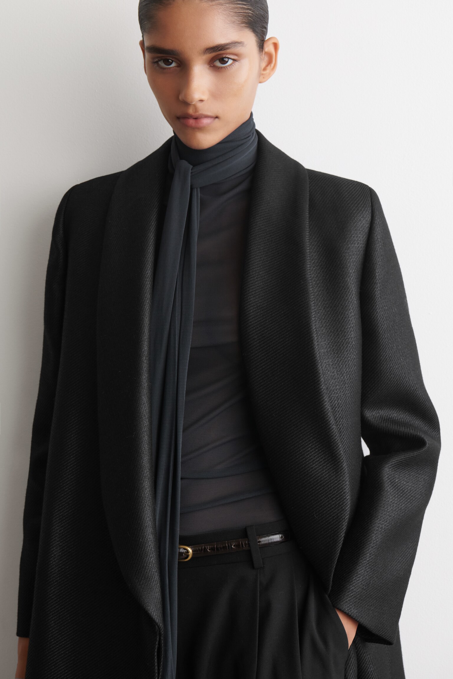 TAILORED METALLIC WOOL-BLEND COAT - NERO - 3