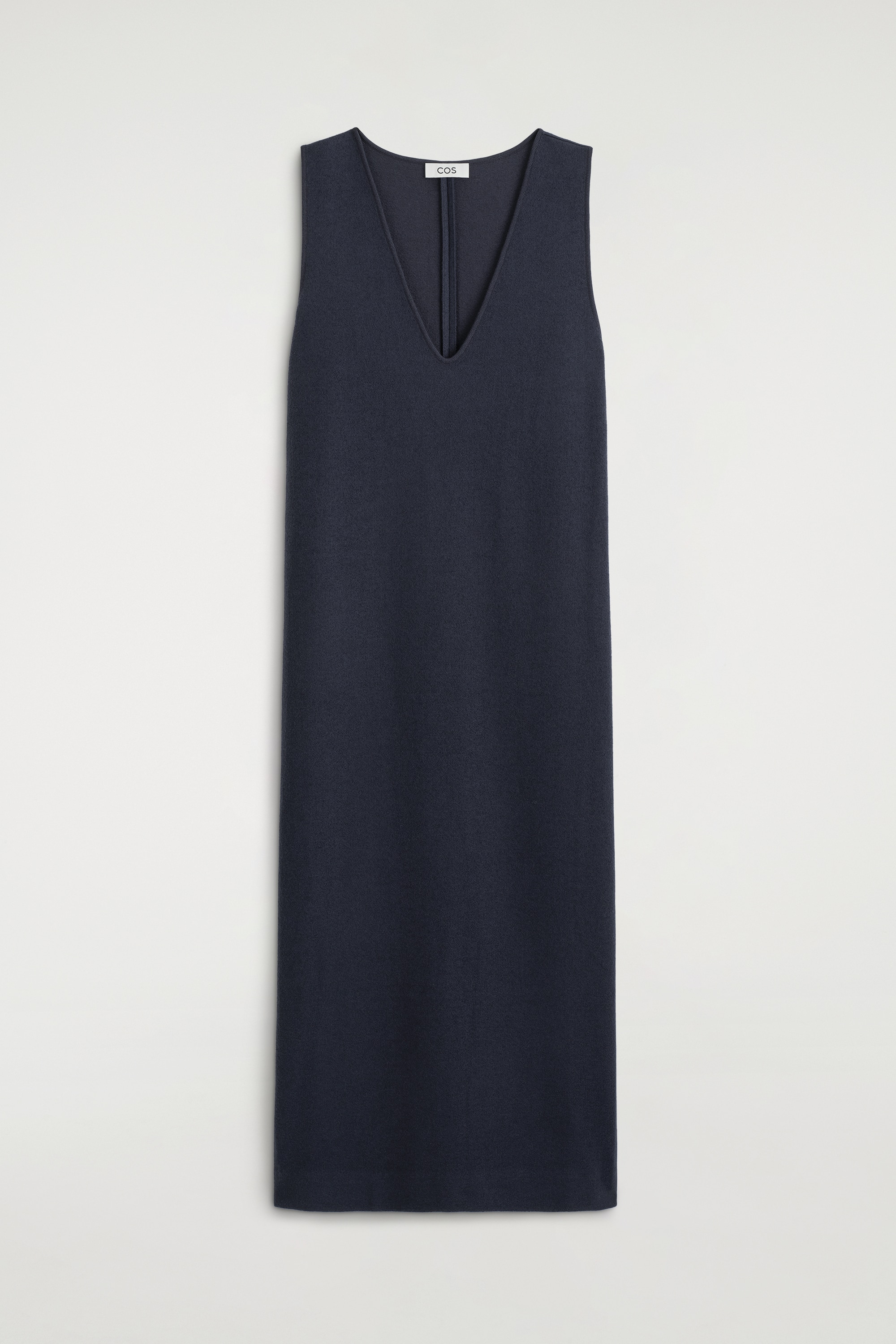 VESTIDO MIDI MEZCLA LANA CUELLO PICO - AZUL MARINO/NEGRO