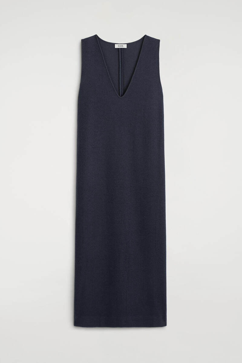 Boiled Wool-Blend V-Neck Midi Dress