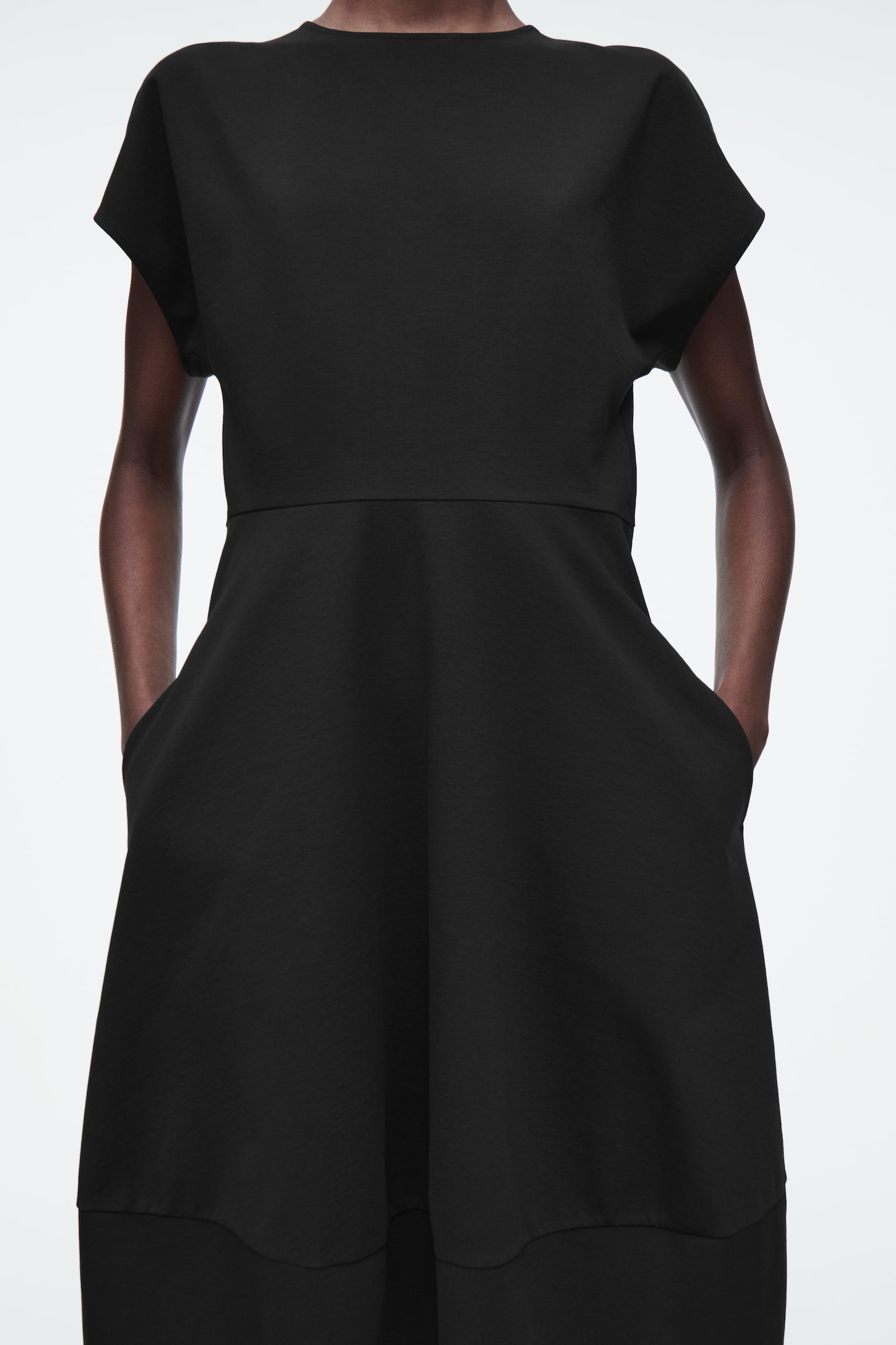 SCULPTED COTTON MIDI DRESS - BLACK/NAVY/LIGHT BLUE/OCHRE - 5